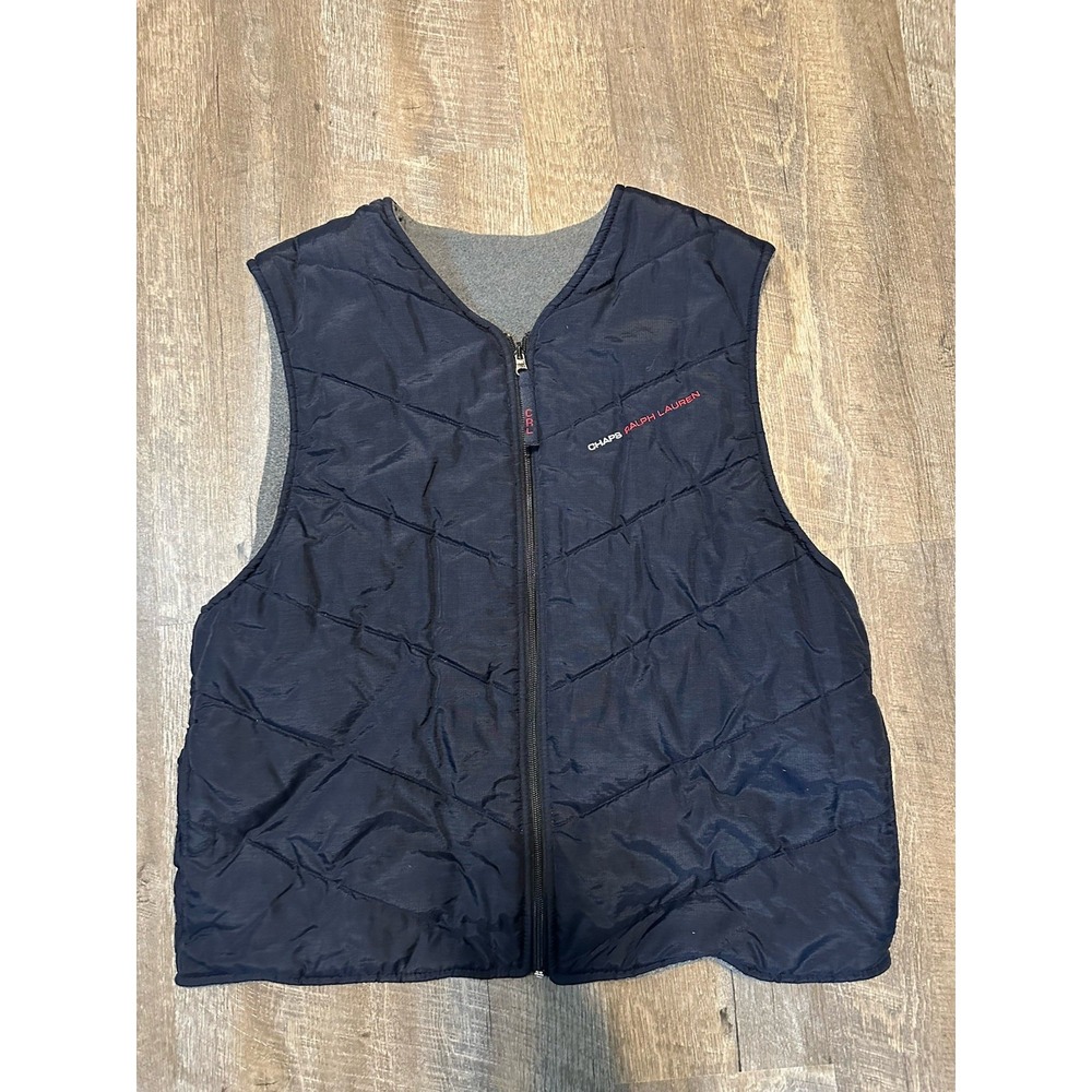 Chaps Ralph Lauren‎ Men's Fleece Lined Reversible Vest Navy Blue Grey L Large